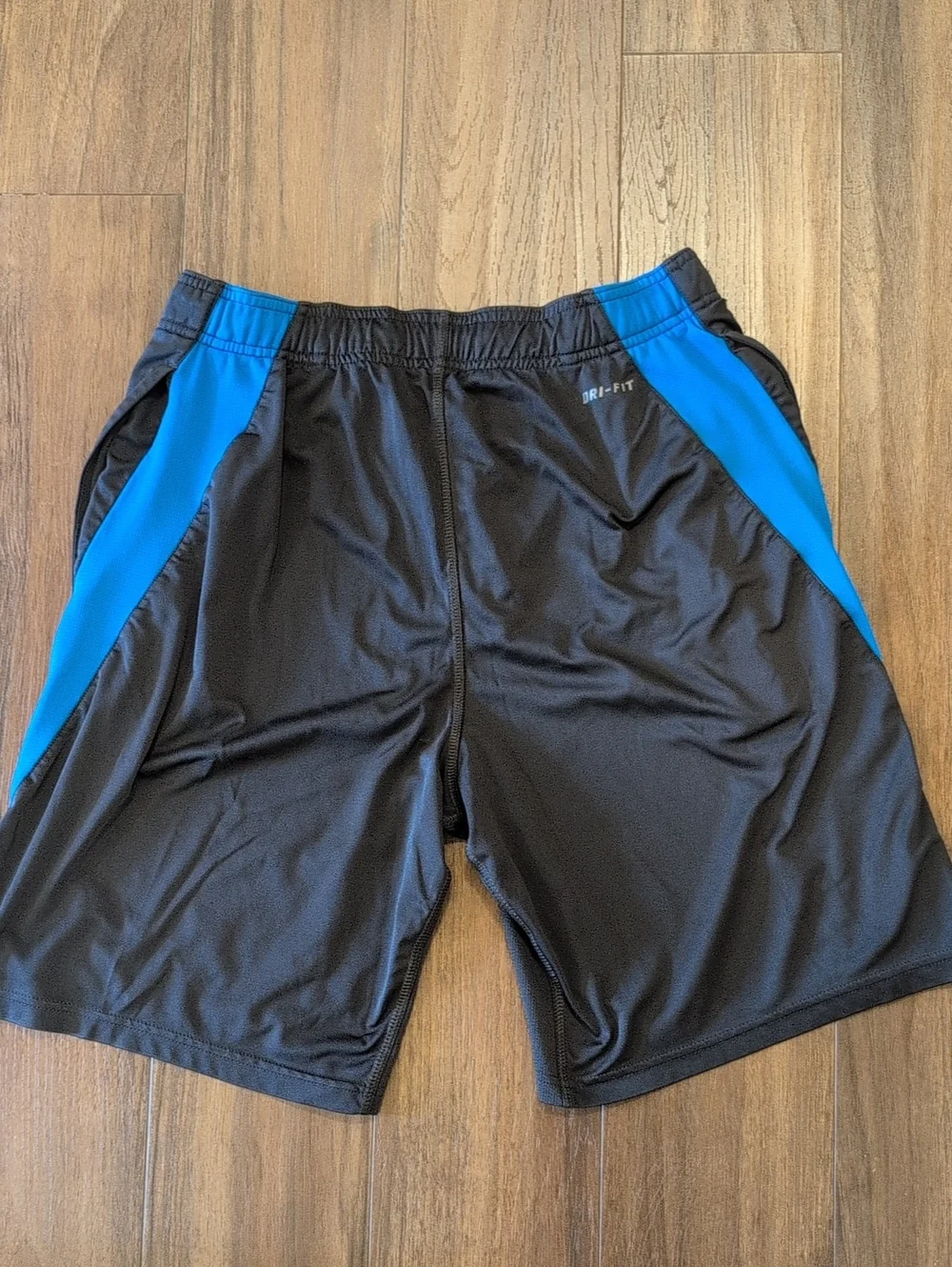 Nike Dri Fit Men’s Charcoal/Black Athletic Shorts with Blue Panels